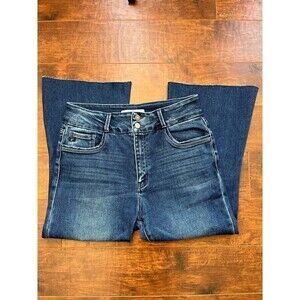 Kancan Flare Cropped Med Wash Raw Hem Jeans Size 11/29